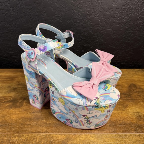 Dolls Kill x‎ My Little Pony Platform Heels Pastel Blue Pink Bow Ankle Strap 9M - Picture 2 of 11